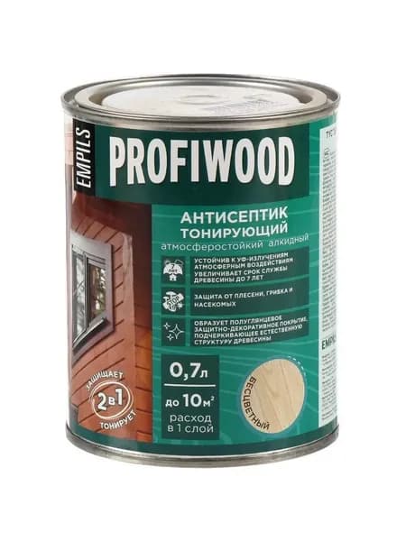 Антисептик Profiwood для дерева, тонирующий, бесцветный, 0.6 кг