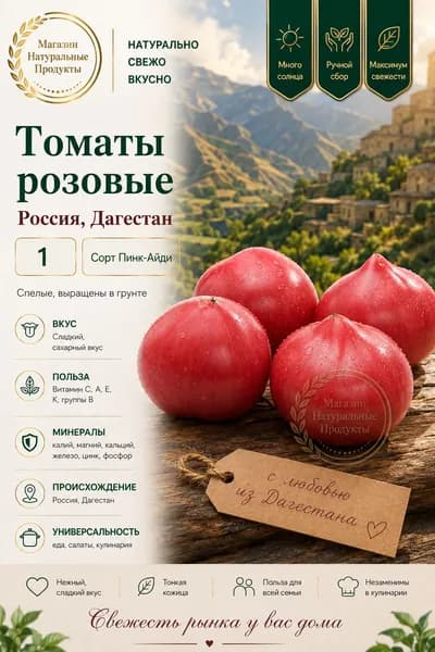 Томаты розовые дагестанские свежие, 1 кг мясистые, сладкие, для салатов