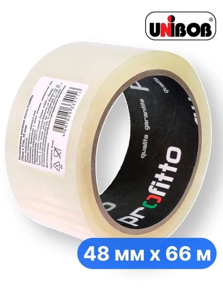 Скотч прозрачный 48 мм * 66 м, 38 мкм, клейкая лента канцелярская