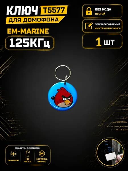 Ключ для домофона T5577 "Angry Birds в небе" эпоксидный, перезаписываемый, 125 кГц. Брелок-заготовка для копирования Em-Marine (1 шт.)