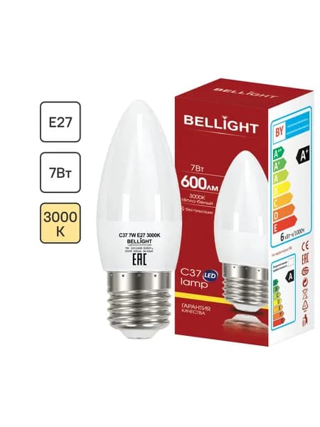 Лампа светодиодная Bellight E27 220-240 В 7 Вт свеча 600 лм теплый белый цвет света