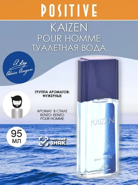 ALAIN AREGON Туалетная вода мужская KAIZEN POUR HOMME, фужерный аромат 95 мл