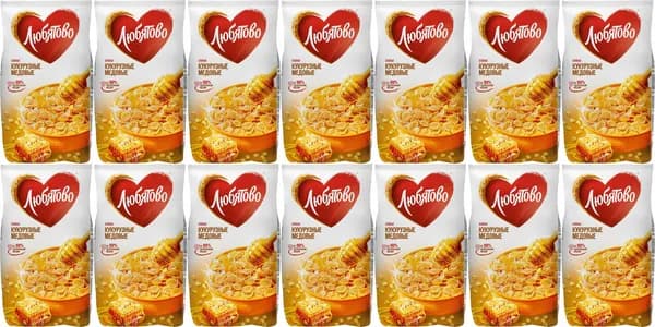 Хлопья Любятово кукурузные медовые, комплект: 14 упаковок по 250 г