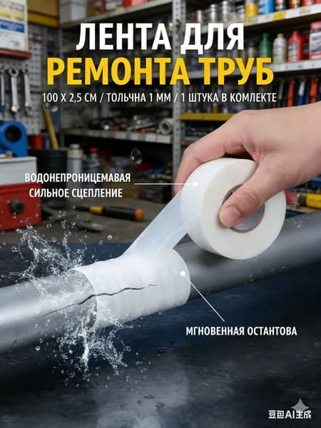 Герметичная лента для труб ПВХ 100х2.5 см - Водостойкий уплотнитель с защитой от протечек (толщина 1 мм, антикоррозийный, ремонт сантехники за 5 минут, 1 рулон)