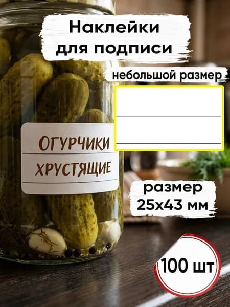 Наклейки универсальные на банки для заготовок и специй, для маркировки сыпучих продуктов, заморозки, консервации, рассады, коробок и тетрадей, 100 шт (25х43)