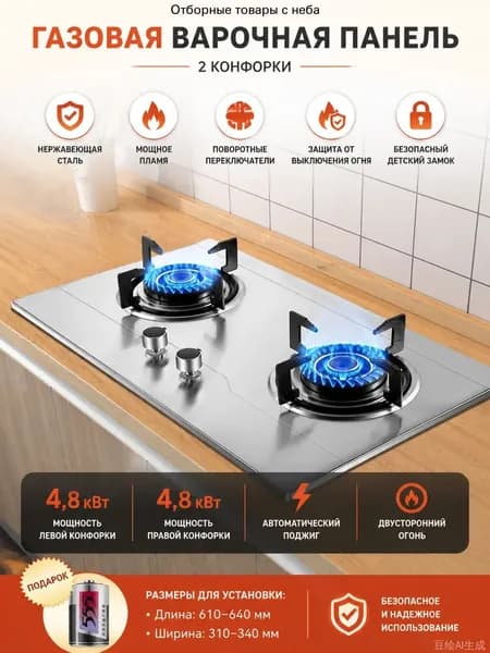 Газовая Варочная панель, серый металлик