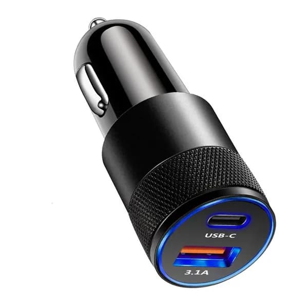 Автомобильное зарядное устройство USB C с 2 портами QC3.0 3.1A, А С 3,1 А
