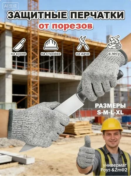 L Перчатки защитные рабочие строительные сверхпрочные 1 пара, защищают от порезов / Перчатки хозяйственные для сада и стройки