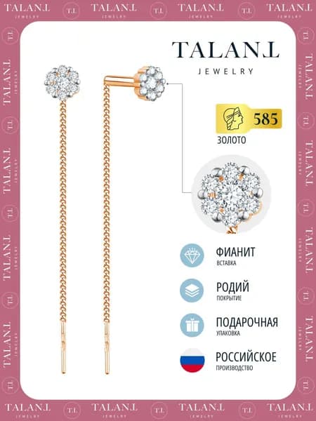 Золотые серьги протяжки 585 проба TALANT