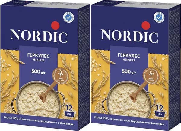 Хлопья Nordic Геркулес овсяные, комплект: 2 упаковки по 500 г
