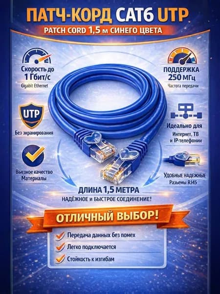 Патч-корд Cat6 UTP Patch cord 1.5 м синий