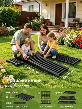 Решетка пластиковая для лотка водоотводного 500 100 20 мм крышка для лотка водоотводного пластикового, замена решетки, прочная