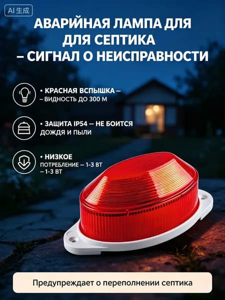 Сигнальная аварийная лампа для септика. Cветильник-вспышка 1светодиодов 1,3W, красная.