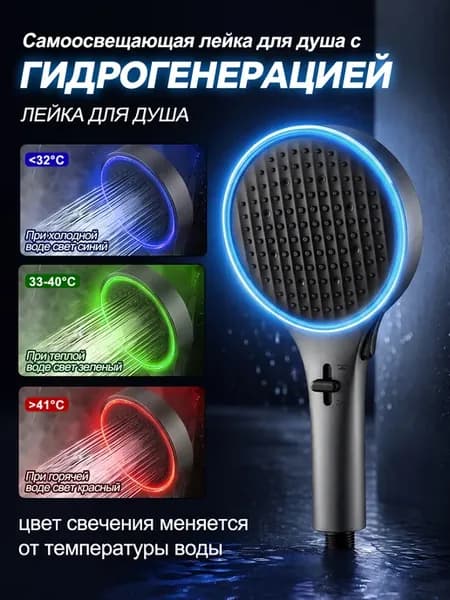 лейка для душа турбо 520% с подсветкой термоиндикация