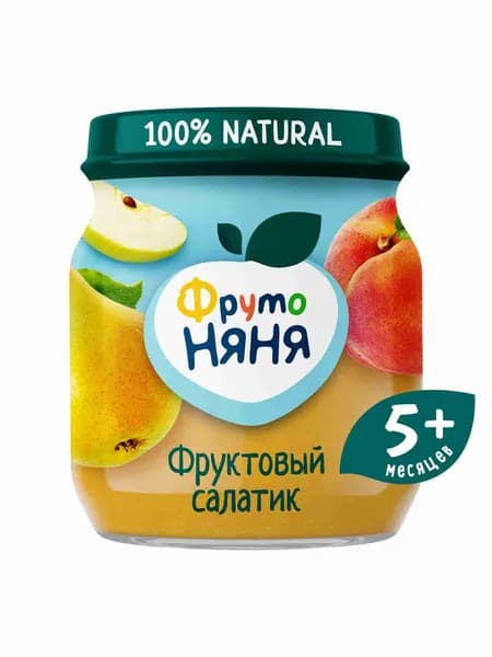 Пюре фруктовое ФрутоНяня с 5 месяцев, фруктовый салатик с персиком, 100 г