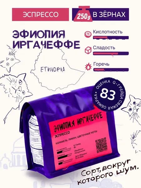 Кофе в зернах Эфиопия Иргачеффе 4Gr 250г эспрессо обжарка
