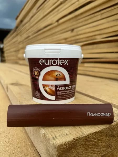 EUROTEX (ЕВРОТЕКС) Палисандр (0,9 кг) АКВАЛАЗУРЬ (лак + пропитка) БЕЗ ЗАПАХА, защитно-декоративное покрытие для древесины, ПОЛУГЛЯНЦЕВЫЙ блеск, Рогнеда
