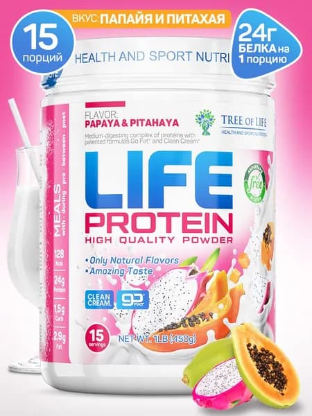 Многокомпонентный протеин, Tree of Life Life Protein 450 гр, 15 порций, папайя-питайя