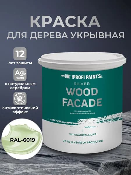Краска по дереву акриловая для фасадов и внутренних работ PROFIPAINTS SILVER WOOD FACADE 0.9л, RAL-6019