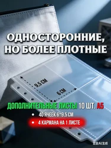 Дополнительные листы для альбома A5 10 шт односторонние на 20 ячеек по 4 кармана для коллекционирования карточек и открыток