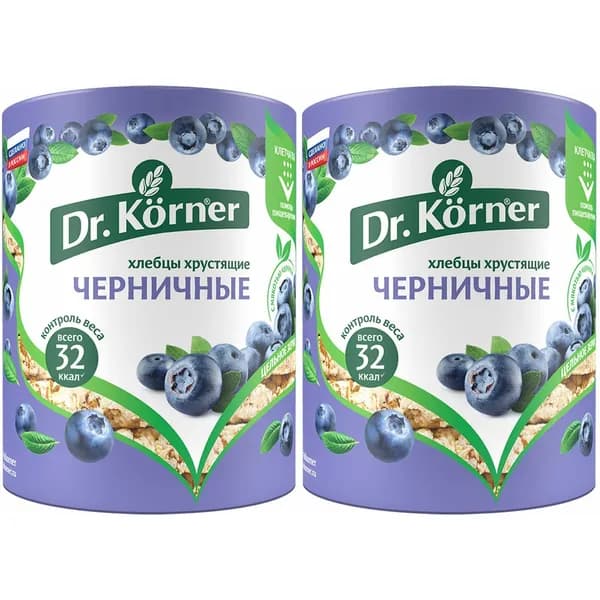 Хлебцы мультизерновые Dr.Korner Злаковый коктейль черничные 100 г, набор: 2 штуки