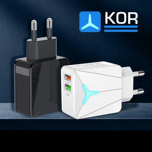 Двухпортовое USB-зарядное устройство, черное, европейская вилка, 12 Вт