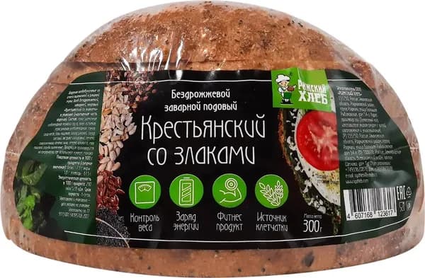 Хлеб ржано-пшеничный подовый РИЖСКИЙ ХЛЕБ Крестьянский, бездрожжевой, 300г