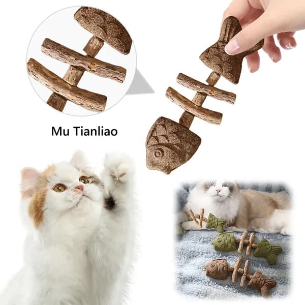 Игрушка для кошек в виде рыбьей кости из мятлика с текстурой чешуи