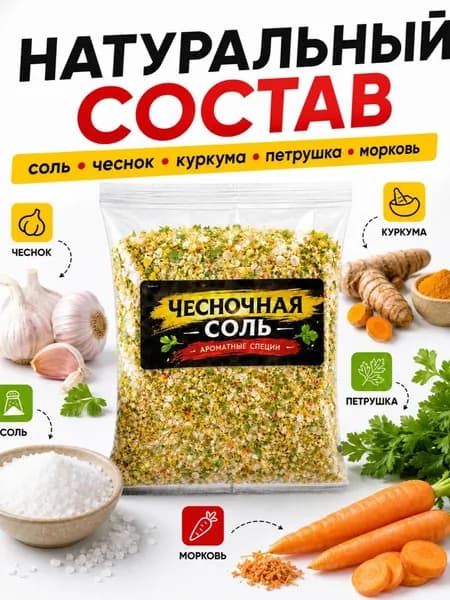 Чесночная соль 100 г, приправа с чесноком для быстрой готовки, соль со специями для картофеля, супов и овощей