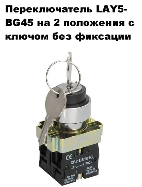 Переключатель LAY5-BG45 на 2 положения с ключом без фиксации