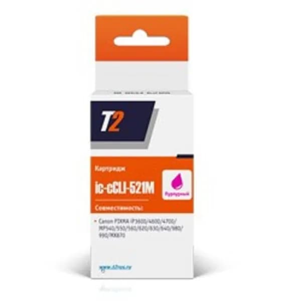 T2 Расходные материалы CLI - 521M Картридж IC - CCLI - 521M для Canon PIXMA iP3600 4600 4700 MP540 620 630 980, пурпурный, с чипом