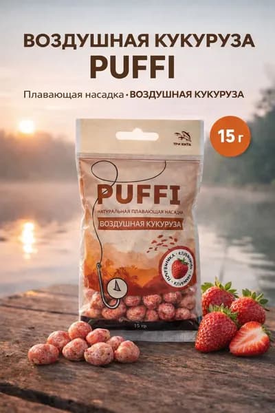 Воздушная кукуруза PUFFI (ПАФФИ), Клубника, 15 г - плавающая насадка для рыбалки, для карпа и карася, донная ловля