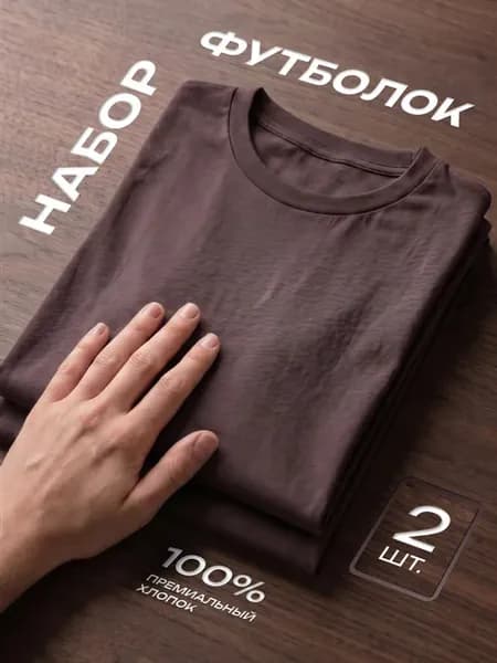 Футболка 2 шт. коричневая однотонная базовая хлопок набор