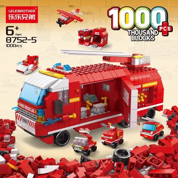 Конструктор детской техники и динозавров 1000 деталей 6-в-1, raspberry red