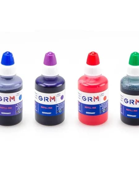 Комплект 4 шт. Штемпельная краска GRM 25 мл (фиолетовая, красная, синяя, зеленая) на водной основе
