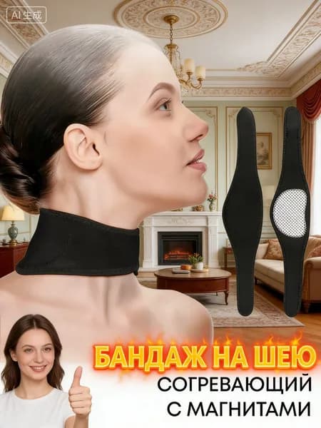 Турмалиновый аппликатор накладка на шею, 5 магнитов, на липучке, цвет чёрный/Используется для снятия давления на шею