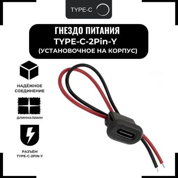 Гнездо питания TYPE-C установочное на корпус 2Pin-Y