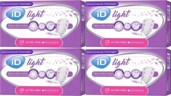 Урологические прокладки iD Light Ultra Mini, комплект: 4 упаковки по 28 шт