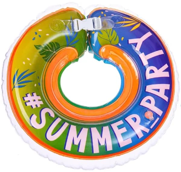 Детский надувной круг на шею "Summer Party" с погремушками, для безопасного купания, двухкамерный, подходит для новорожденных малышей от 1 месяца