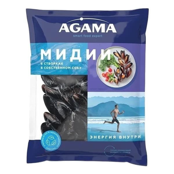 Мидии Agama в створках в собственном соку 450 г