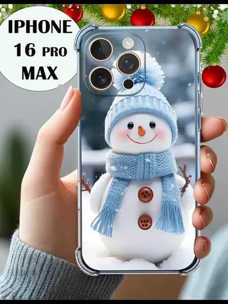 чехол на iPhone 16 Pro Max с принтом снеговик