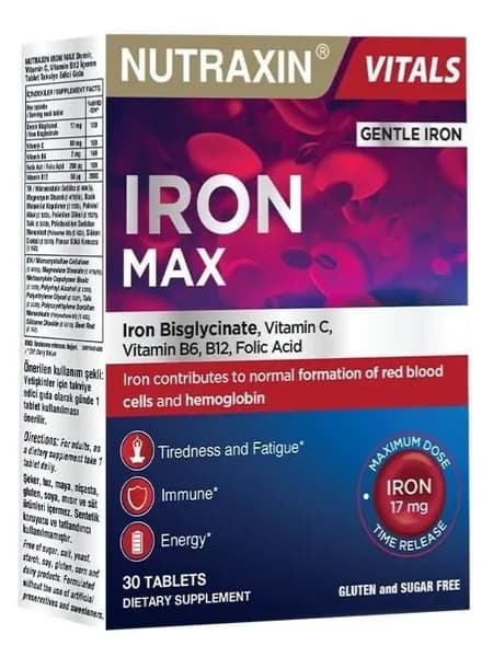 Nutraxin Iron Max 30 таблеток, железо для энергии, крови и иммунитета