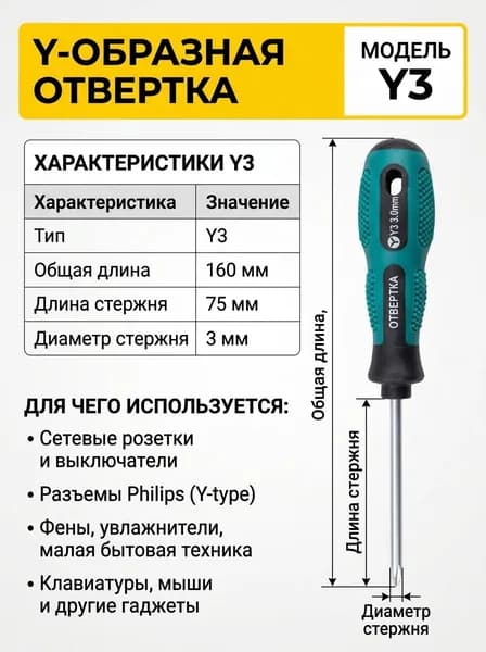 Y-образная отвертка, Y3, специальная отвертка для нестандартных винтов, используется для розеток, бытовой техники, технического обслуживания,1 шт