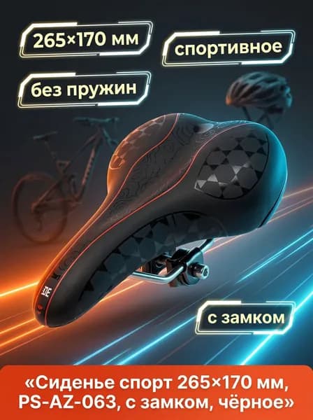 Седло велосипедное спортивное 265х170 мм, PS-AZ-063, с замком, черное, (63)