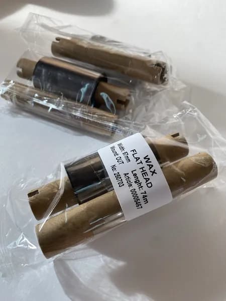 Риббон 57мм х 74м Черный WAX Воск MW308, вт.0,5"/110, OUT, доп. втулка, 1 рулон