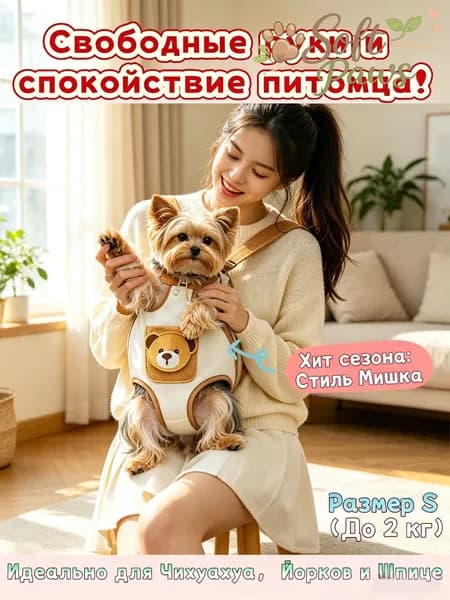 Рюкзак-переноска для собак и кошек DONOYOYO с милым принтом мишки, слинг кенгуру для животных, 6 размеров,S