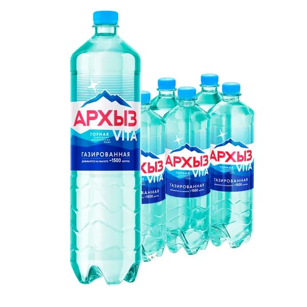 Минеральная вода Архыз Vita газированная, ПЭТ 1.5 л (6 штук)