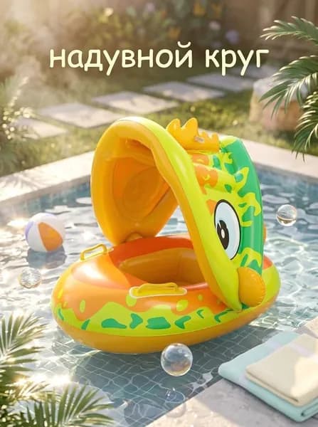 Детский надувной круг с навесом, динозавр для плавания для детей от 1 до 4 лет.