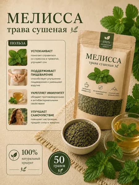 Мелисса листья сушёные натуральный травяной чай для сна и спокойствия 50 г