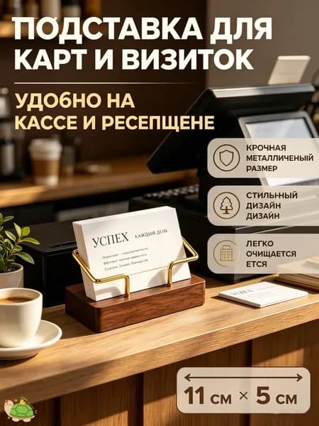 Подставка для визиток Настольный органайзер для визитных карточек из орехового дерева с металлическими вставками